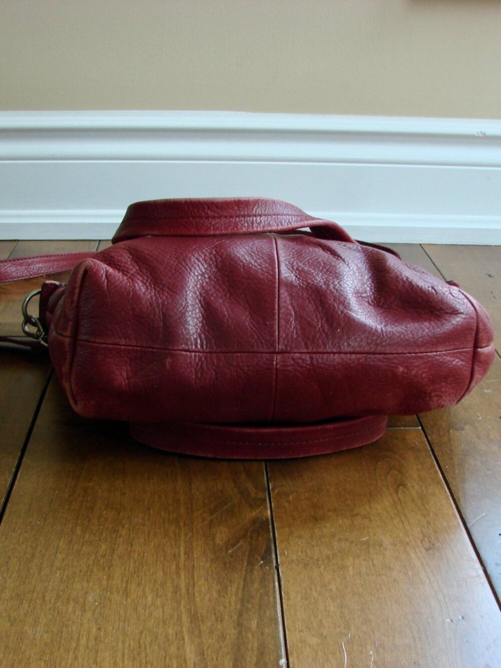 Fossil Dawson Burgundy Leather Satchel Bag Purse Crossbody Cow Hide Long Strap - Picture 5 of 16